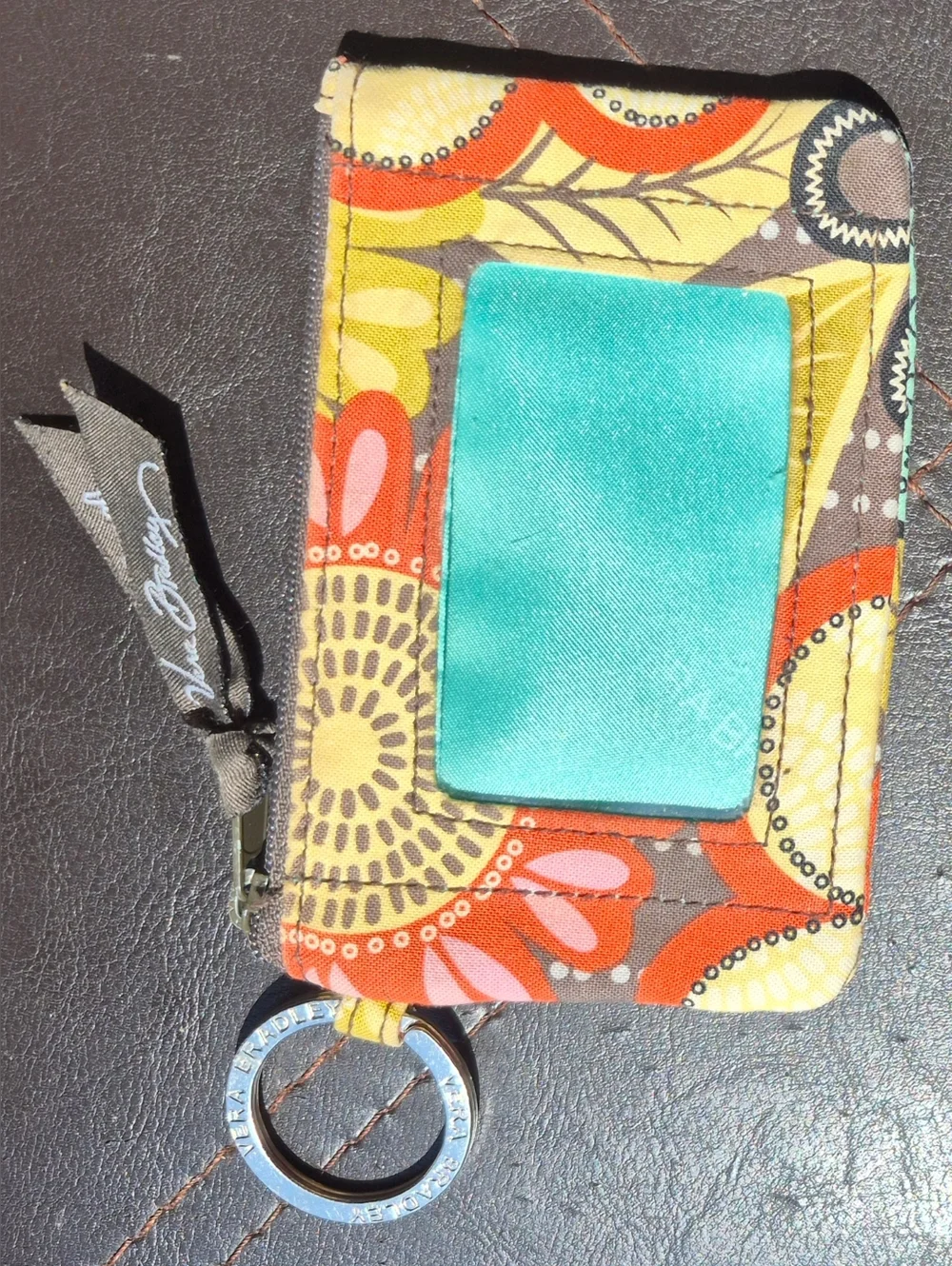 Vera Bradley ID Card Holder Coin Purse Zip Pouch Key Ring - Picture 6 of 6